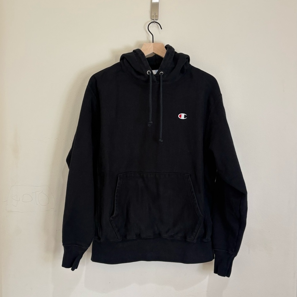 Champion Black Cotton Blend Fleece Pullover Hoodie Men's Long Sleeve